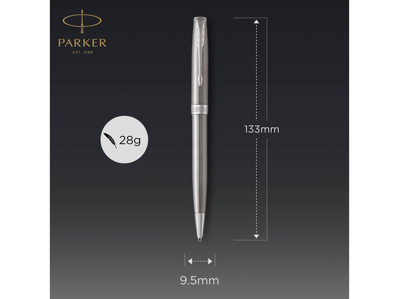 Parker Sonnet Kugelschreiber | Edelstahl mit Palladiumzierteilen | Mittlere Spitze | schwarze Tinte | Geschenkbox