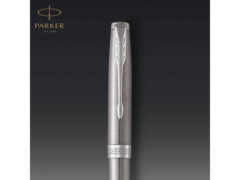 Parker Sonnet Kugelschreiber | Edelstahl mit Palladiumzierteilen | Mittlere Spitze | schwarze Tinte | Geschenkbox