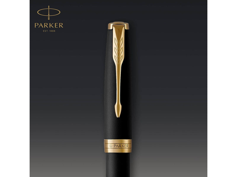 Parker Sonnet Füller | Matt-Schwarze Lackierung mit Goldzierteilen | Füllfederhalter mit mittlerer Feder | Geschenkbox