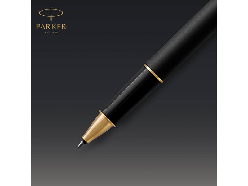 Parker Sonnet Tintenroller | Matt-Schwarze Lackierung mit Goldzierteilen | feine Spitze | Schwarze Tinte | Geschenkbox