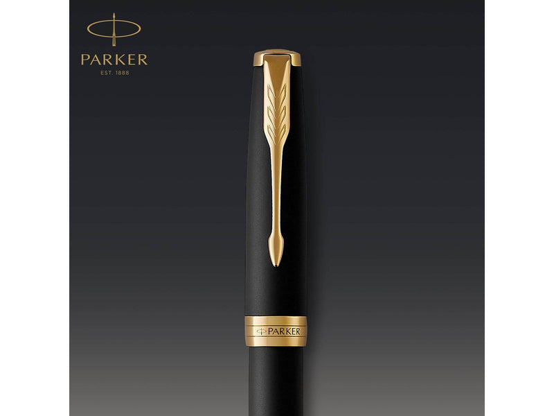 Parker Sonnet Tintenroller | Matt-Schwarze Lackierung mit Goldzierteilen | feine Spitze | Schwarze Tinte | Geschenkbox