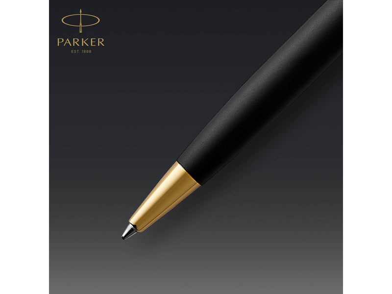 Parker Sonnet Kugelschreiber | Matt-Schwarze Lackierung mit Goldzierteilen | Mittlere Spitze | schwarze Tinte | Geschenkbox