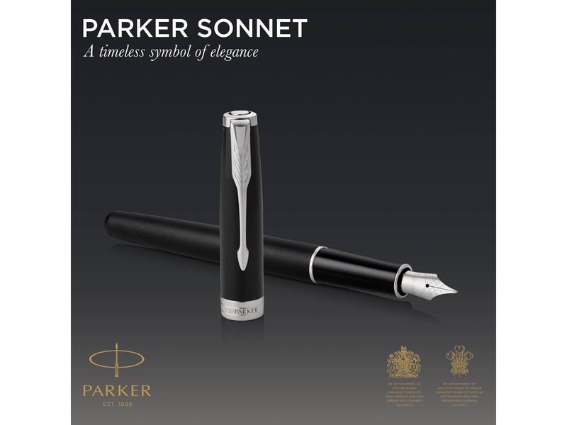 Parker Sonnet Füller | Matt-Schwarze Lackierung mit Palladiumzierteilen | Füllfederhalter mit mittlerer Feder | Geschenkbox