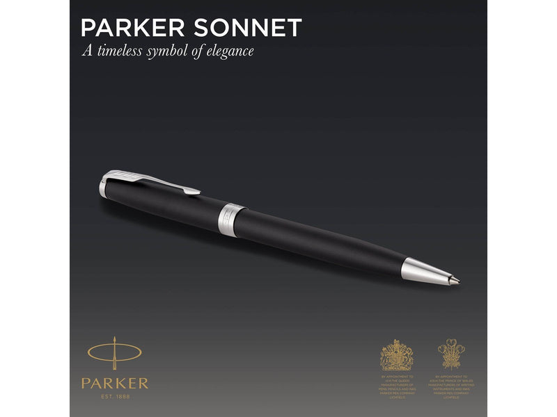 Parker Sonnet Kugelschreiber | Matt-Schwarze Lackierung mit Palladiumzierteilen | Mittlere Spitze | schwarze Tinte | Geschenkbox