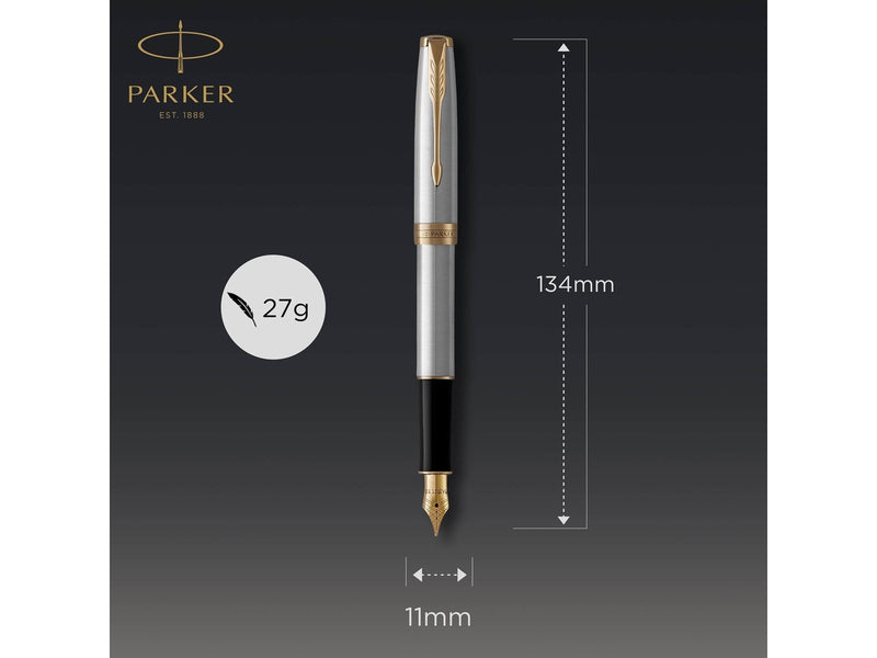 Parker Sonnet Füller | Edelstahl mit Goldzierteilen | Füllfederhalter mit mittlerer Feder | Geschenkbox