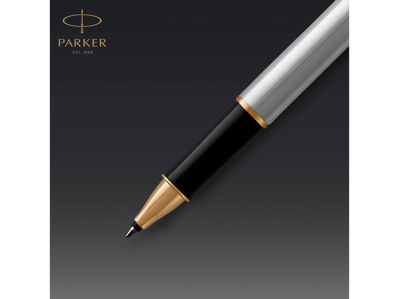 Parker Sonnet Tintenroller | Edelstahl mit Goldzierteilen | feine Spitze | Schwarze Tinte | Geschenkbox