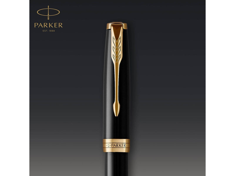 Parker Sonnet Füller | Schwarze Lackierung mit Goldzierteilen | Füllfederhalter mit feiner Feder | Geschenkbox
