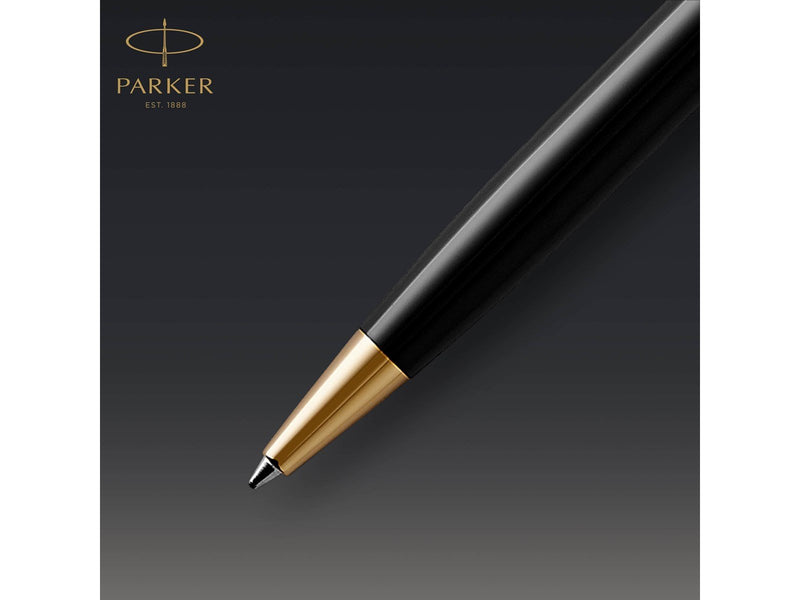 Parker Sonnet Kugelschreiber | Schwarze Lackierung mit Goldzierteilen | Mittlere Spitze | schwarze Tinte | Geschenkbox