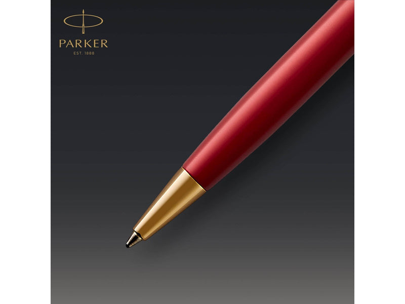 Parker Sonnet Kugelschreiber | Rote Lackierung mit Goldzierteilen | Mittlere Spitze | schwarze Tinte | Geschenkbox