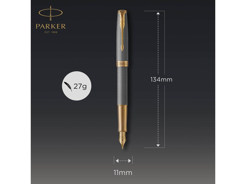 Parker Sonnet Füller | Chiselled Silver mit Goldzierteilen | Füllfederhalter mit 18K-Gold-Feder (F) | Geschenkbox