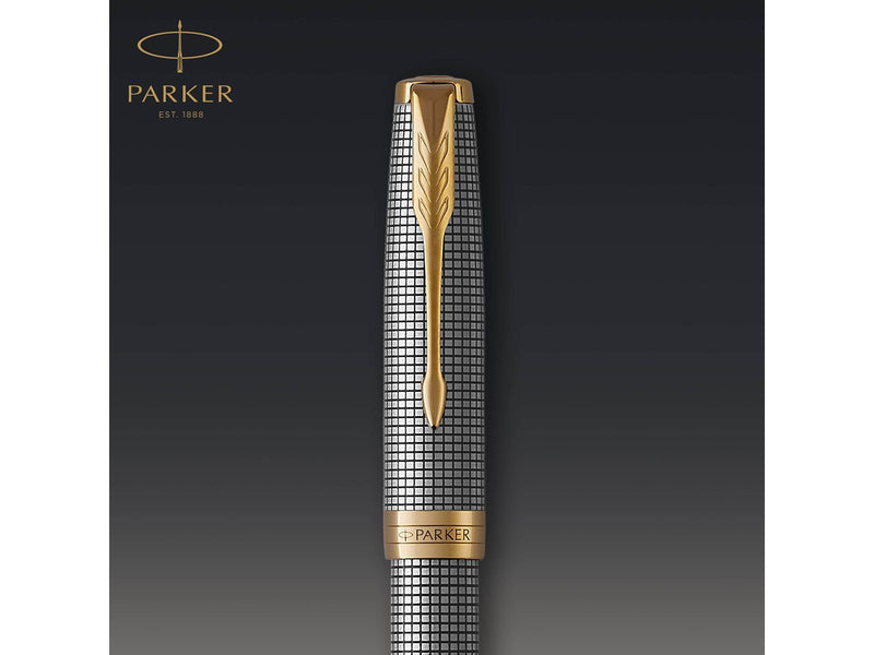 Parker Sonnet Füller | Chiselled Silver mit Goldzierteilen | Füllfederhalter mit 18K-Gold-Feder (F) | Geschenkbox