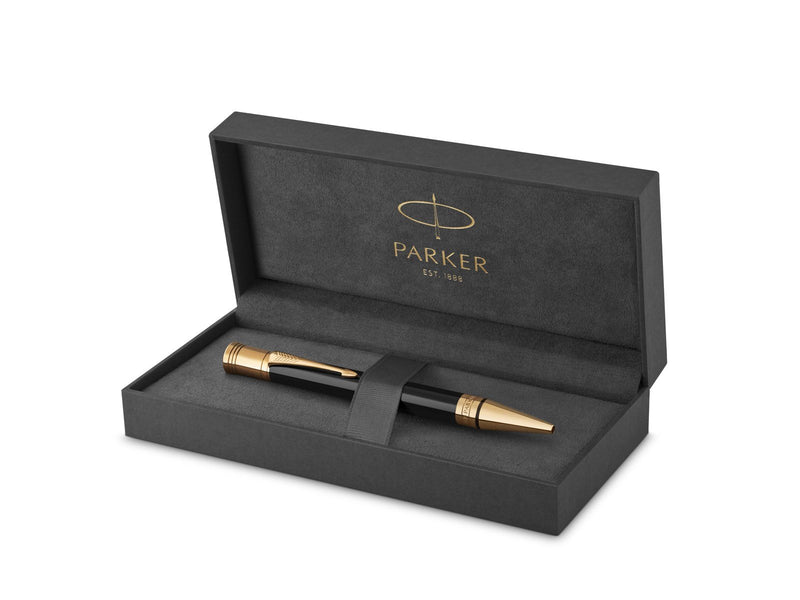 Parker Duofold Classic Kugelschreiber in Black mit gold-plattierten Zierteilen | mittlere Schreibspitze | schwarze Tinte