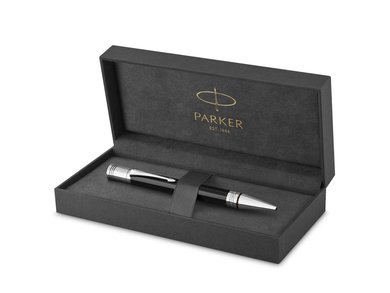 Parker Duofold Classic Kugelschreiber in Black mit palladium-beschichteten Zierteilen | mittlere Schreibspitze | schwarze Tinte