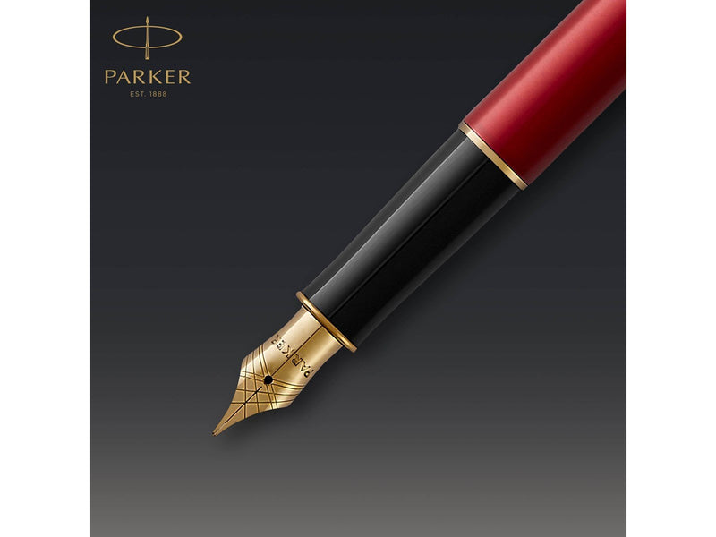 Parker Sonnet Füller | Rote Lackierung mit Goldzierteilen | Füllfederhalter mit feiner Feder | Geschenkbox