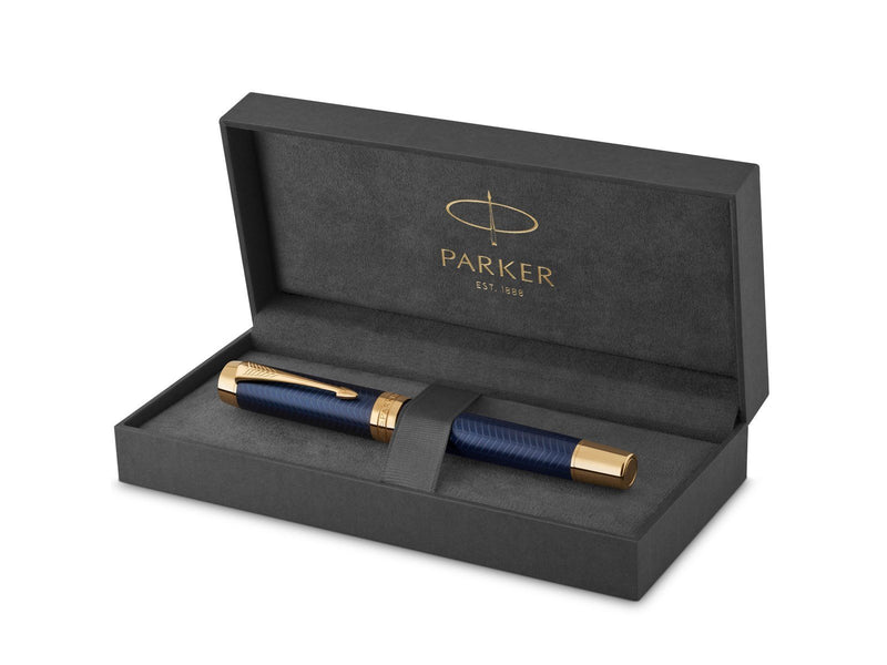 Parker Duofold Prestige Füller | Blue Chevron | Größe Centennial | Füllfederhalter mit feiner Feder aus Massivgold | schwarze Ti