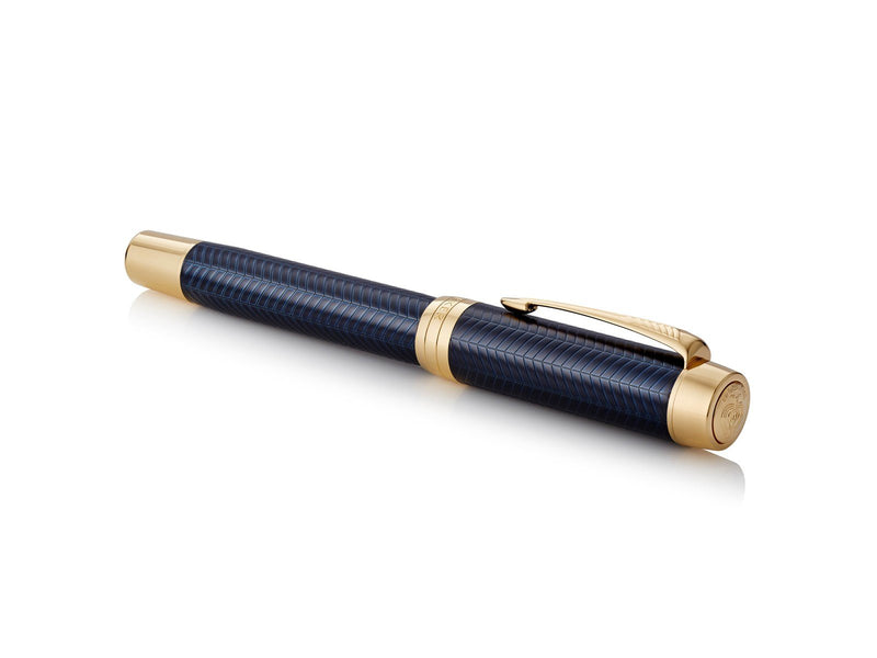 Parker Duofold Prestige Füller | Blue Chevron | Größe Centennial | Füllfederhalter mit feiner Feder aus Massivgold | schwarze Ti