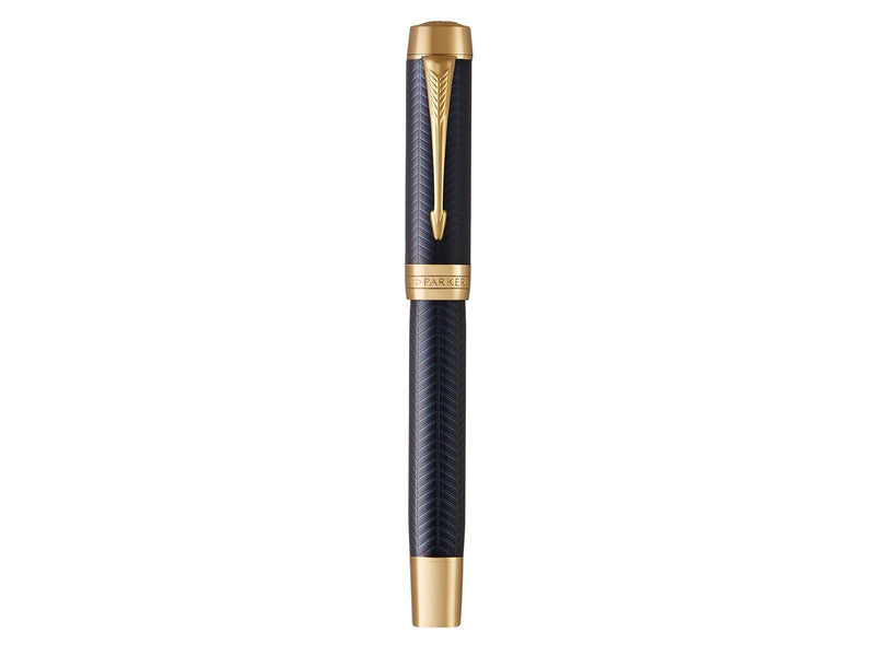 Parker Duofold Prestige Füller | Blue Chevron | Größe Centennial | Füllfederhalter mit feiner Feder aus Massivgold | schwarze Ti