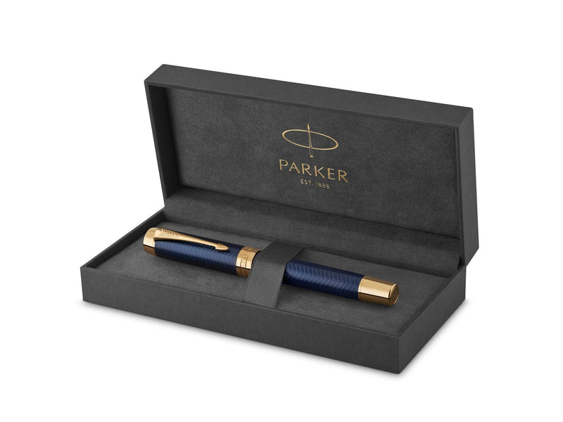 Parker Duofold Prestige Füller | Blue Chevron | Größe Centennial | Füllfederhalter mit mittlere Feder aus Massivgold | schwarze