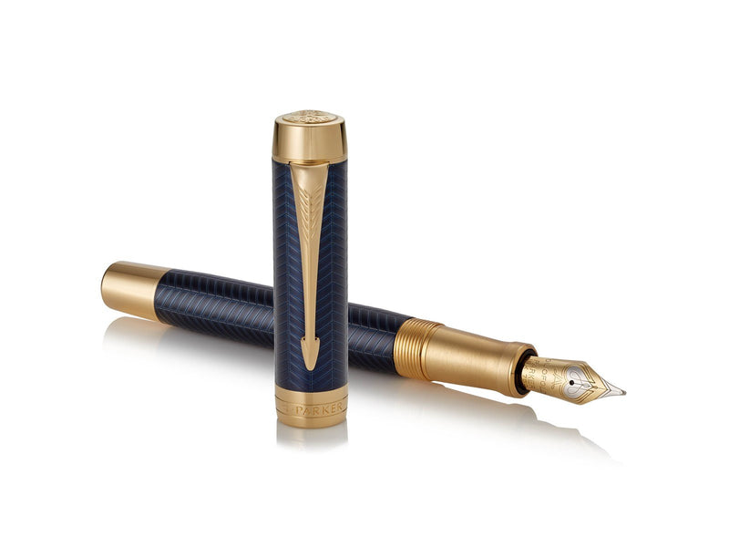 Parker Duofold Prestige Füller | Blue Chevron | Größe Centennial | Füllfederhalter mit mittlere Feder aus Massivgold | schwarze