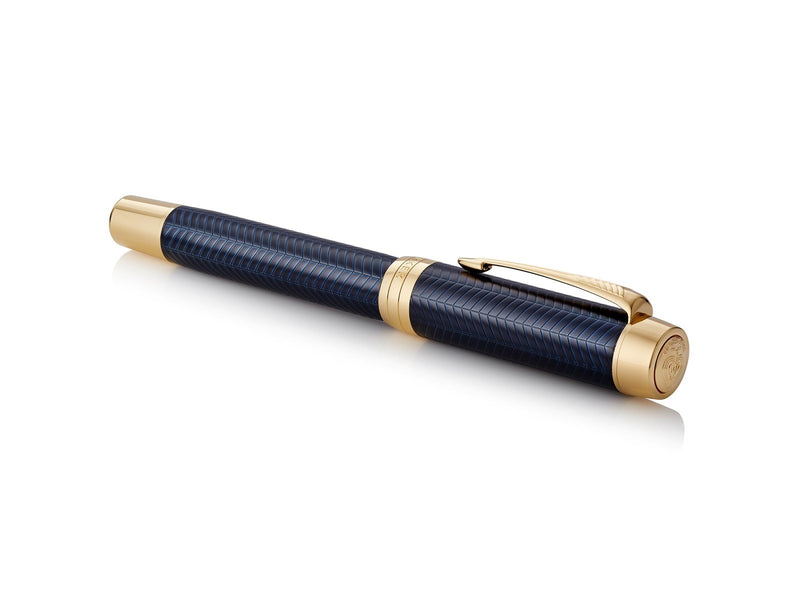 Parker Duofold Prestige Füller | Blue Chevron | Größe Centennial | Füllfederhalter mit mittlere Feder aus Massivgold | schwarze