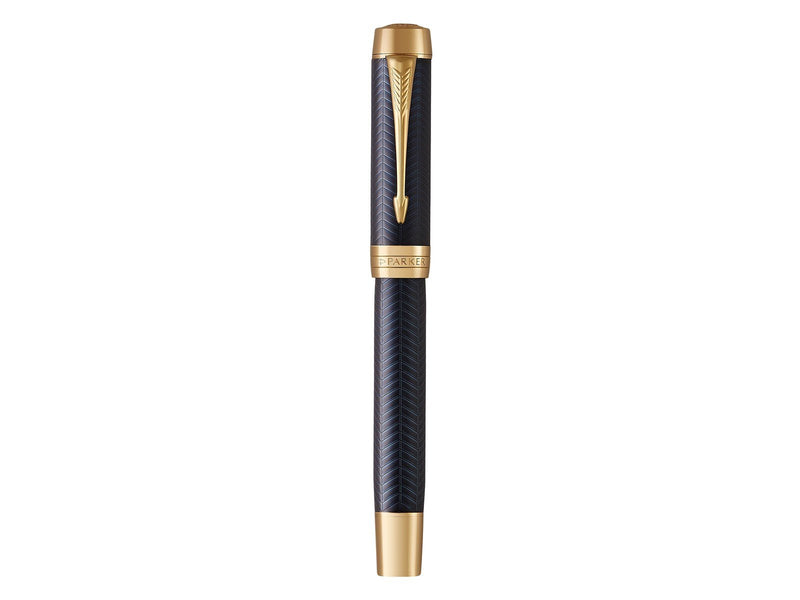 Parker Duofold Prestige Füller | Blue Chevron | Größe Centennial | Füllfederhalter mit mittlere Feder aus Massivgold | schwarze