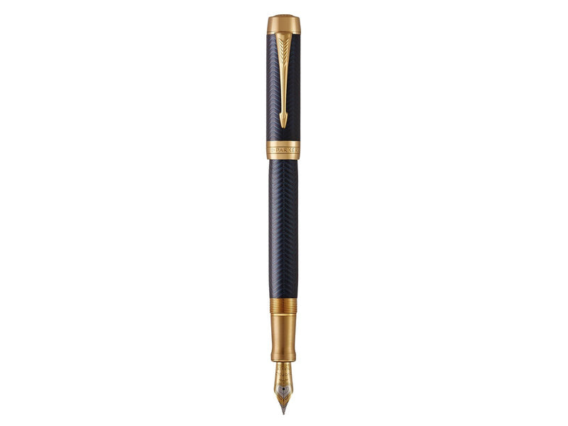 Parker Duofold Prestige Füller | Blue Chevron | Größe Centennial | Füllfederhalter mit mittlere Feder aus Massivgold | schwarze