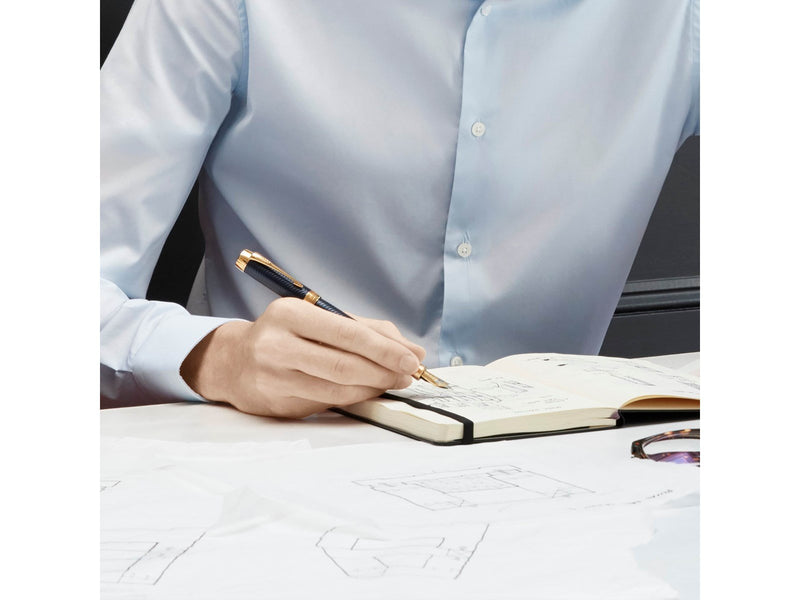 Parker Duofold Prestige Füller | Blue Chevron | Größe Centennial | Füllfederhalter mit mittlere Feder aus Massivgold | schwarze