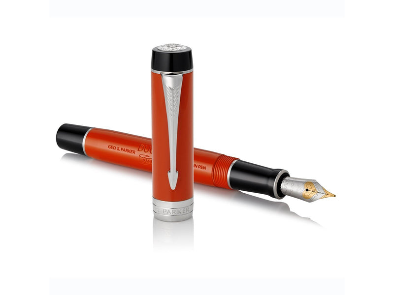 Parker Duofold Classic Füller | Big Red Vintage | Größe Centennial | Füllfederhalter mit feiner Feder aus Massivgold | schwarze