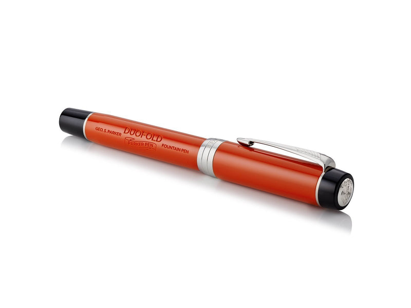 Parker Duofold Classic Füller | Big Red Vintage | Größe Centennial | Füllfederhalter mit feiner Feder aus Massivgold | schwarze