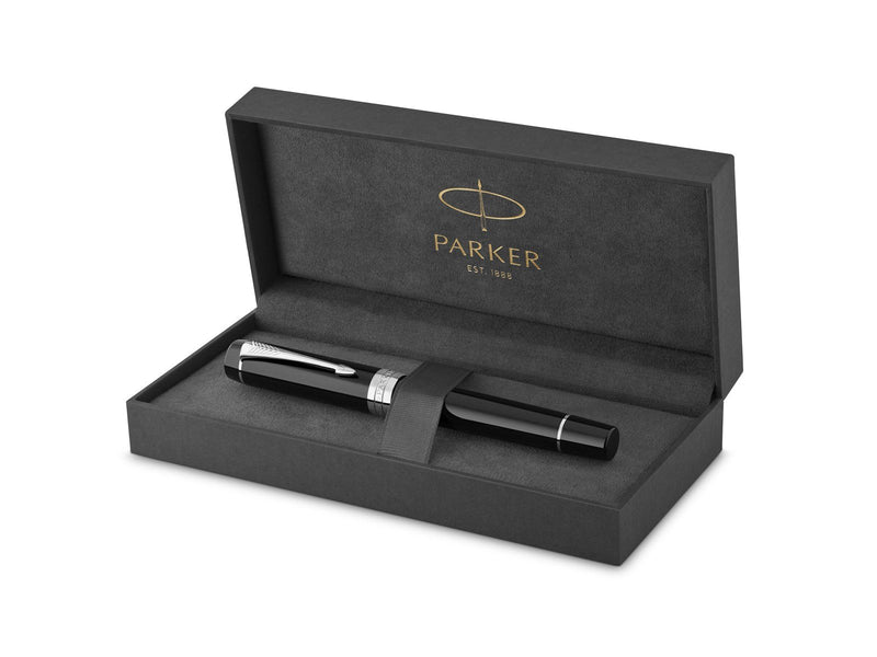 Parker Duofold Classic Füller | Schwarz mit palladium-beschichteten Zierteilen | Größe Centennial | Füllfederhalter mit mittlere