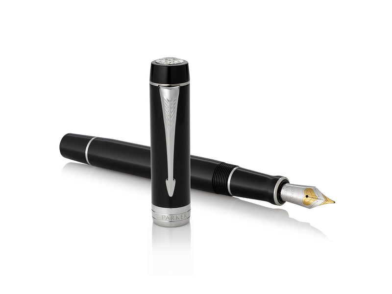 Parker Duofold Classic Füller | Schwarz mit palladium-beschichteten Zierteilen | Größe Centennial | Füllfederhalter mit mittlere