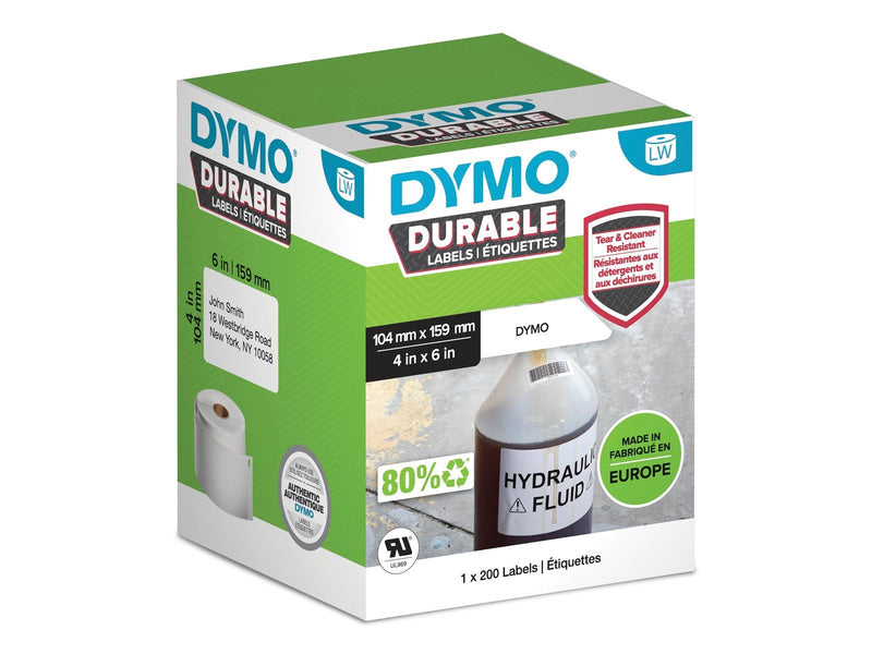 DYMO LabelWriter Hochleistungs-Etiketten | 104 mm x 159 mm | weißes Kunststoff-Etikett | Rolle mit 200 Etiketten