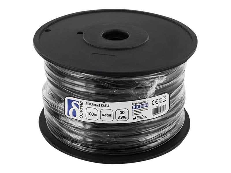 Pro Telephone flat cables 6-core 100 m reel AWG 30. - Schwarz - 100 meter