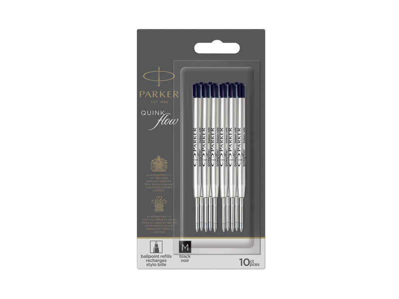 Parker Kugelschreiberminen | mittlere Spitze | schwarze QUINKflow Tinte | 10 Ersatzminen für Kugelschreiber