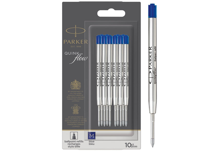 Parker Kugelschreiberminen | mittlere Schreibspitze | blaue QUINKflow Tinte | 10 Ersatzminen für Kugelschreiber