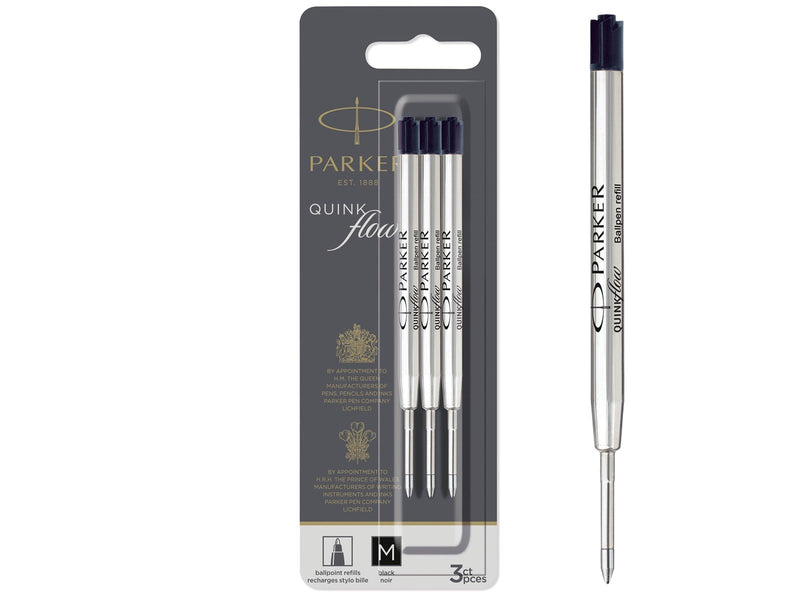 Parker Kugelschreiberminen | mittlere Spitze | schwarze QUINKflow Tinte | 3 Ersatzminen für Kugelschreiber