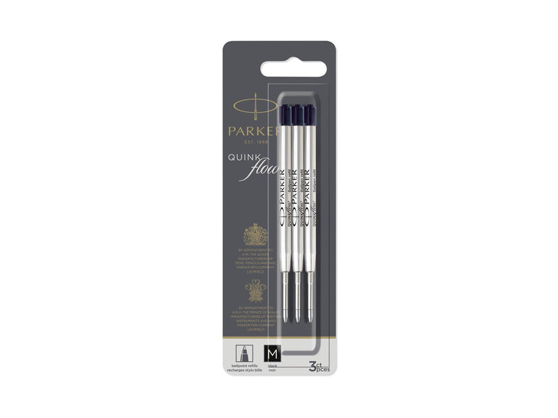 Parker Kugelschreiberminen | mittlere Spitze | schwarze QUINKflow Tinte | 3 Ersatzminen für Kugelschreiber