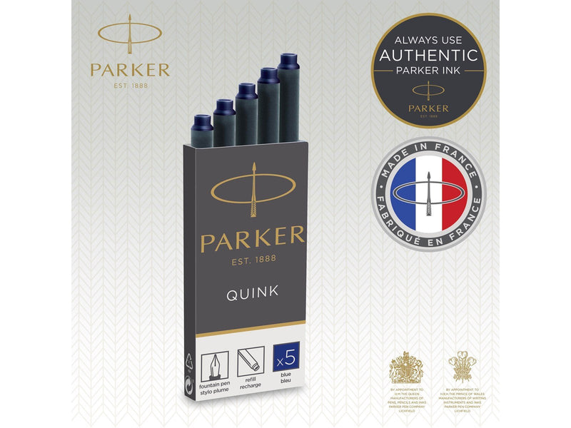 Parker Tintenpatronen für Füller | lange Patronen | blaue QUINK Tinte | 5 Stück (Blister-Packung)