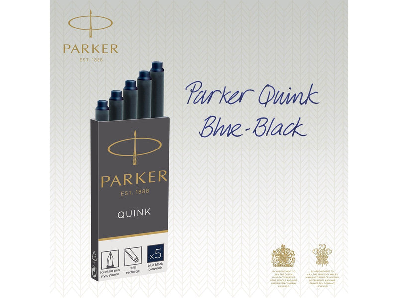 Parker Tintenpatronen für Füller | lange Patronen | blauschwarze QUINK Tinte | 5 Stück (Blister-Packung)