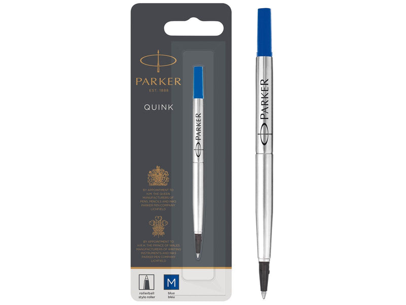 Parker Ersatzminen für Tintenroller | mittlere Spitze | blaue QUINK Tinte | 1 Stück