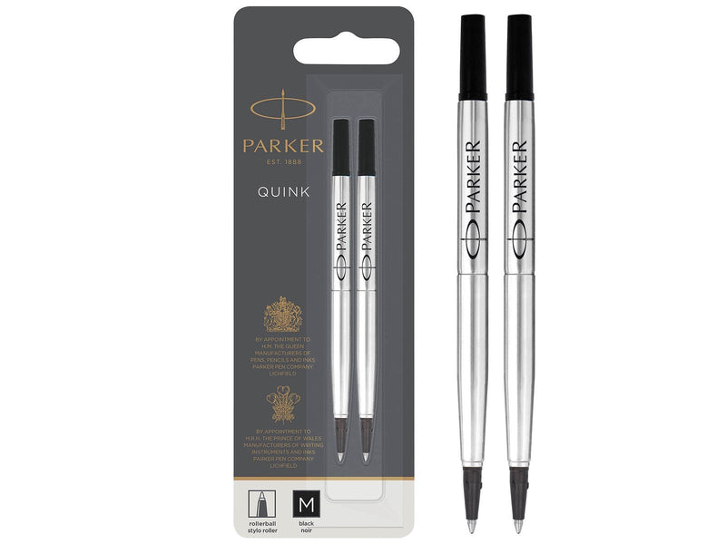 Parker Ersatzminen für Tintenroller | mittlere Spitze | schwarze QUINK Tinte | 2 Stück