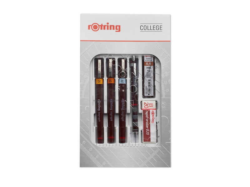 Rotring rOtring Isograph Fineliner College Set | 3 Isograph Tuschefüller (0,20 mm, 0,40 mm und 0,60 mm), Tikky Druckbleistift (0