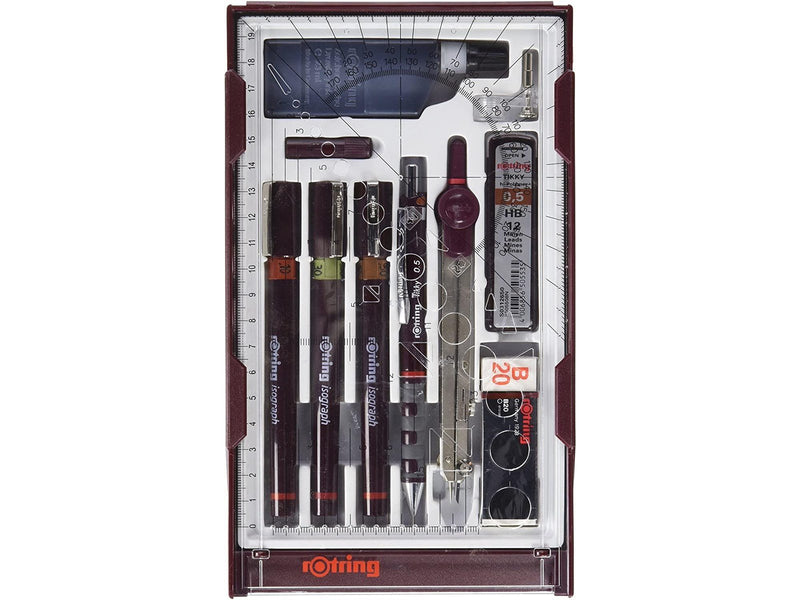 Rotring rOtring Isograph Fineliner Master Set | mit Zirkel | 0,1 mm/ 0,3 mm/ 0,5 mm | 3 Stück