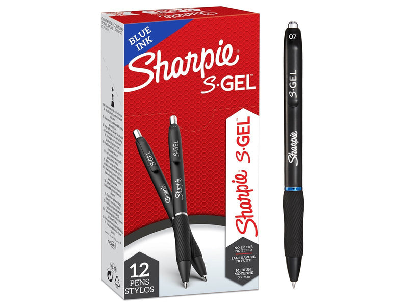 Sharpie S-Gel Gelstifte | mittlere Spitze (0,7 mm) | Gelschreiber mit blauer Tinte | 12 Stück