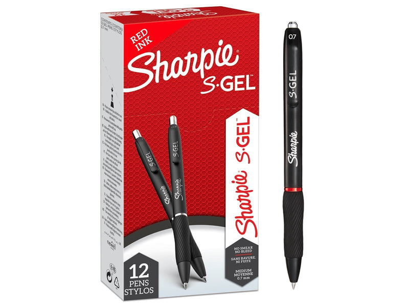Sharpie S-Gel Gelstifte | mittlere Spitze (0,7 mm) | Gelschreiber mit roter Tinte | 12 Stück