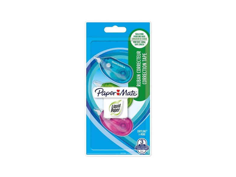 Paper Mate DryLine i-Mini Korrekturband | Gemischte Farben | 3 Stück