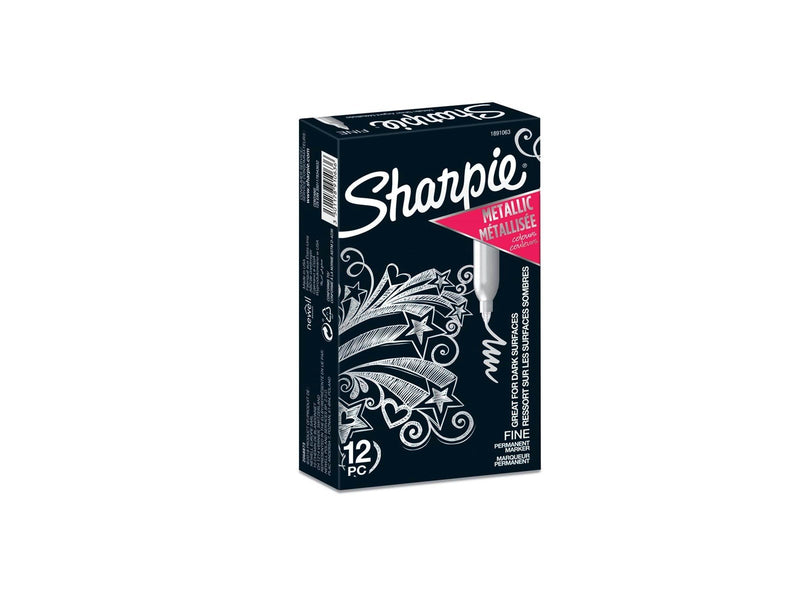 Sharpie Metallic-Permanentmarker, feine Spitze, Silber, 12er-Box