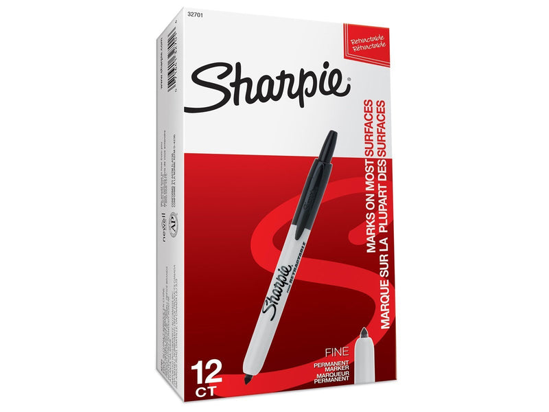 Sharpie Permanentmarker mit einziehbarer Spitze | fein | schwarz | 12 Stück