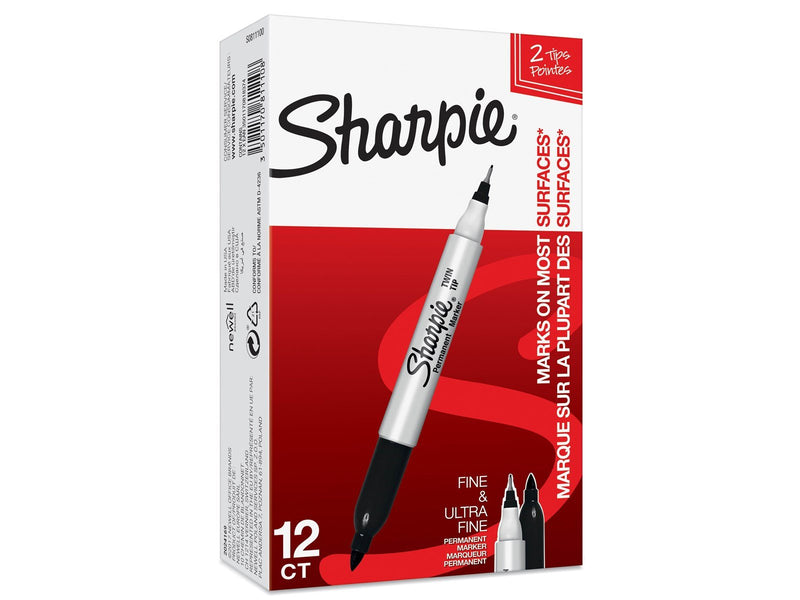 Sharpie Doppelseitiger Permanent Marker | Marker Stifte mit Doppelspitze (Fein & ultrafein) | schwarz | 12 Stück Market Set
