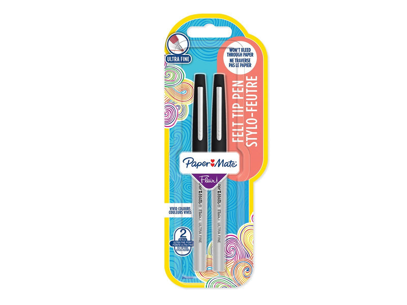 Paper Mate Flair Filzstifte | extrafeiner Spitze  (0,4 mm) | Schwarz | 2 Stück